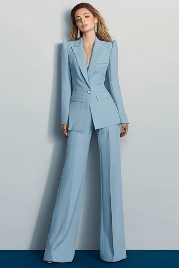 2 Piece Grey Blue Peak Lapel One Button Prom Suits